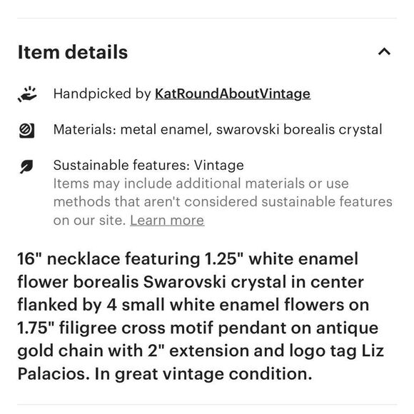 Liz Palacios SF Crystal and Enamel Flower Antiqued Brass Necklace Size 18” - Picture 9 of 10